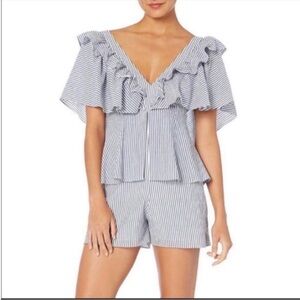BCBGMAXAZRIA Peplum Draped Striped Ruffle V-Neck Romper Size Small Worn 2X!!